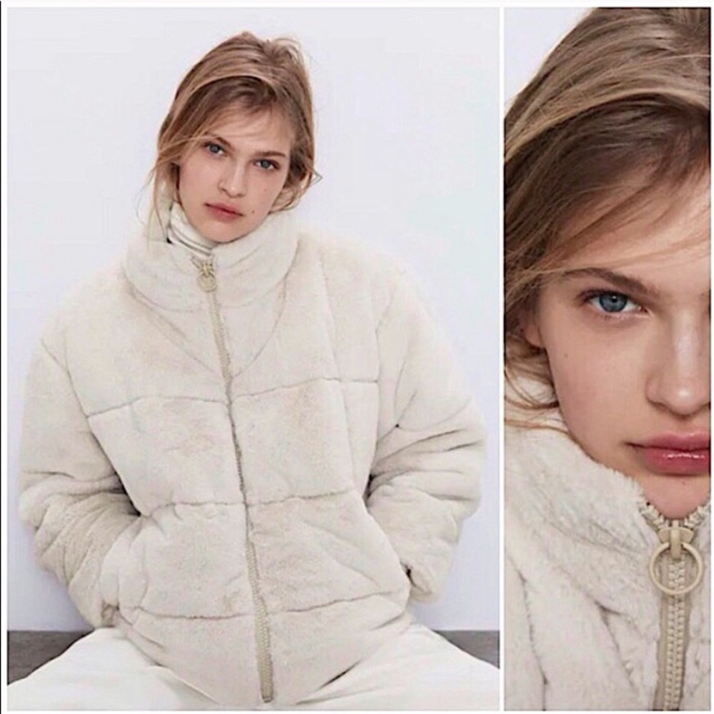 Zara Ultra Plush Glam Faux Fur Coat Bomber Furry Soft Cozy Soft Jacket Mob Wife